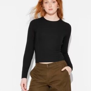 Elite Collection Ribbed Long Sleeve Shirt Black Crewneck Size Small